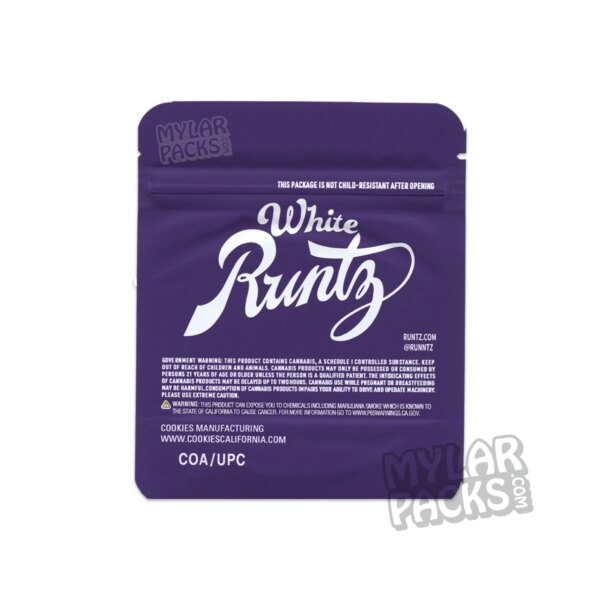 Runtz White 3.5g Empty Mylar Bag Flower Dry Herb Packaging