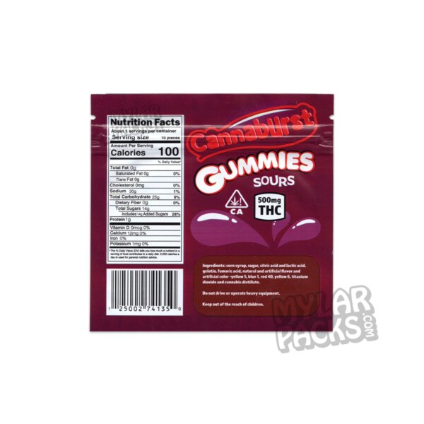 Cannaburst Berry Sour Gummies 500mg Empty Mylar Bag Edibles Packaging