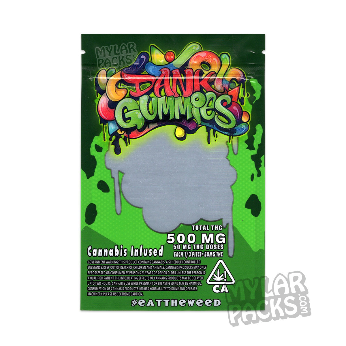 Dank Gummies Green 500mg Empty Mylar Bag Gummy Edibles Packaging
