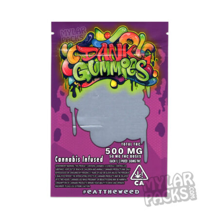 Dank Gummies Purple 500mg Empty Mylar Bag Gummy Edibles Packaging