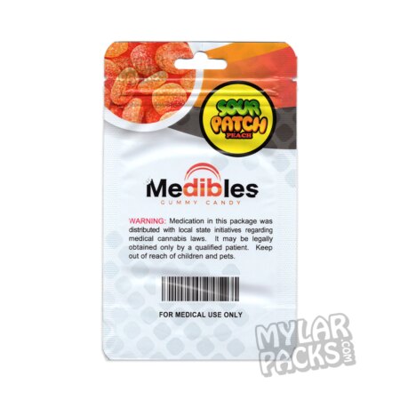 Medibles Sour Patch Peach 300mg Gummy Empty Mylar Bag Edibles Packaging