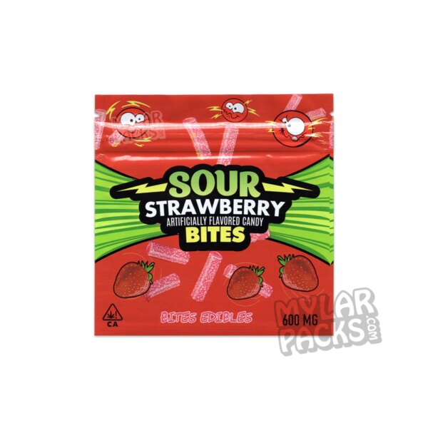 Sour Bites Strawberry 600mg Empty Mylar Bag Edibles Packaging