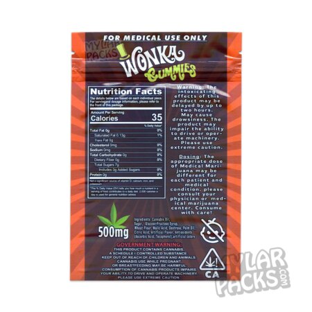Wonka Gummies 500mg Empty Mylar Bag Edibles Packaging