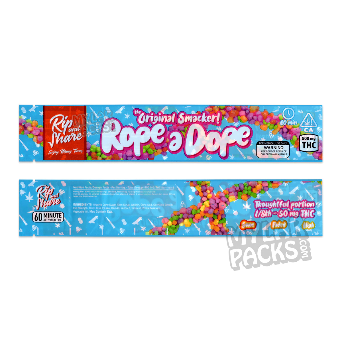 Rope a Dope Blue 500mg Empty Mylar Bag Candy Licorice Edibles Packaging