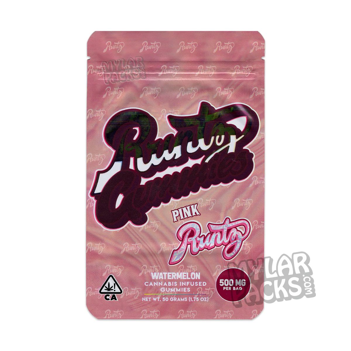 Runtz Gummies Pink Watermelon 500mg Empty Mylar Bag Gummy Edibles Packaging