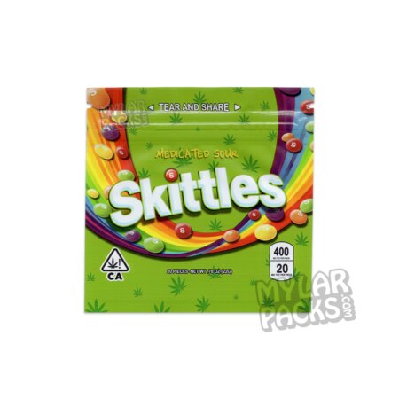 Skittles Medicated Sour 400mg Empty Smell Proof Mylar Bag Edibles Packaging
