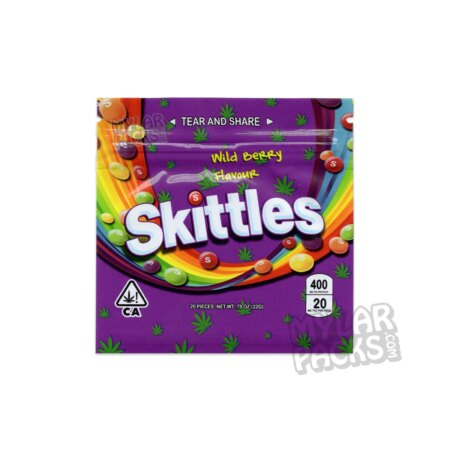 Skittles Medicated Wild Berry 400mg Empty Smell Proof Mylar Bag Edibles Packaging