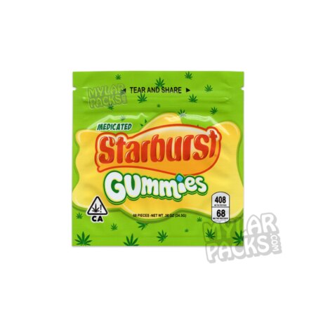 Starburst Medicated Gummies 408mg Empty Mylar Bag Edibles Packaging