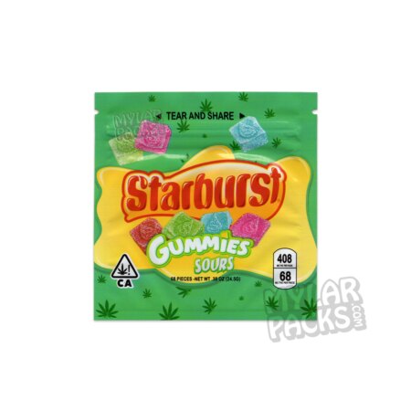 Starburst Medicated Gummies Sours 408mg Empty Mylar Bag Edibles Packaging
