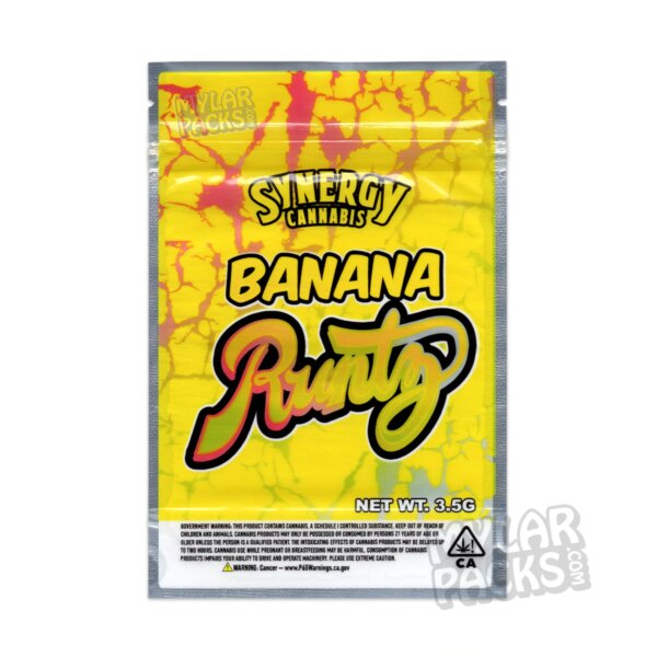 Banana Runtz by Synergy Cannabis 3.5g Empty Smell Proof Mylar Bag Flower Dry Herb Packaging