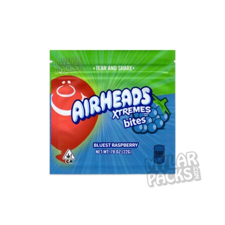 Airheads Xtremes Bites Blue Raspberry 500mg Empty Mylar Bag Edibles Packaging