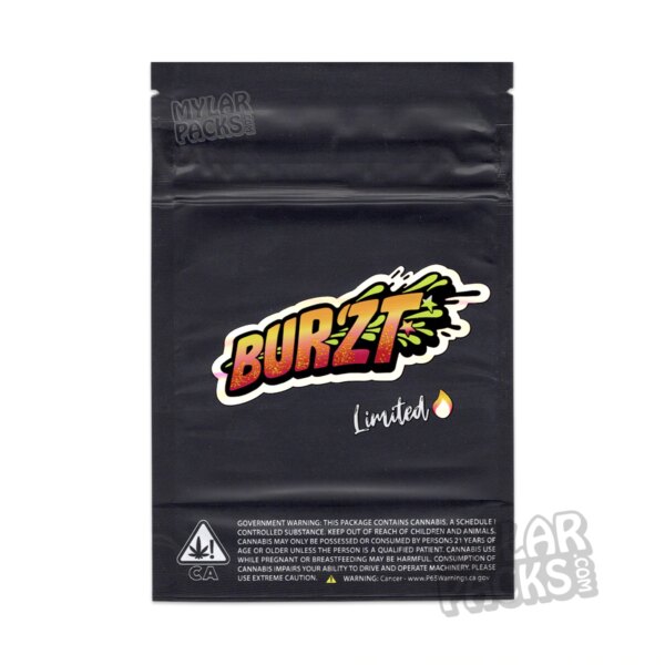 Burzt Limited (Black / Stars) 3.5g Empty Mylar Bag Flower Dry Herb Packaging