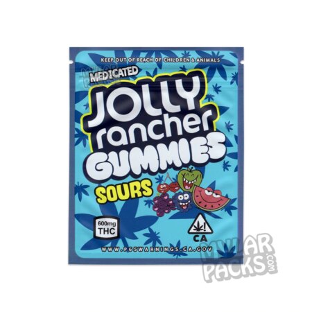 Jolly Rancher Medicated Gummies Sours 600mg Empty Mylar Bag Edibles Packaging