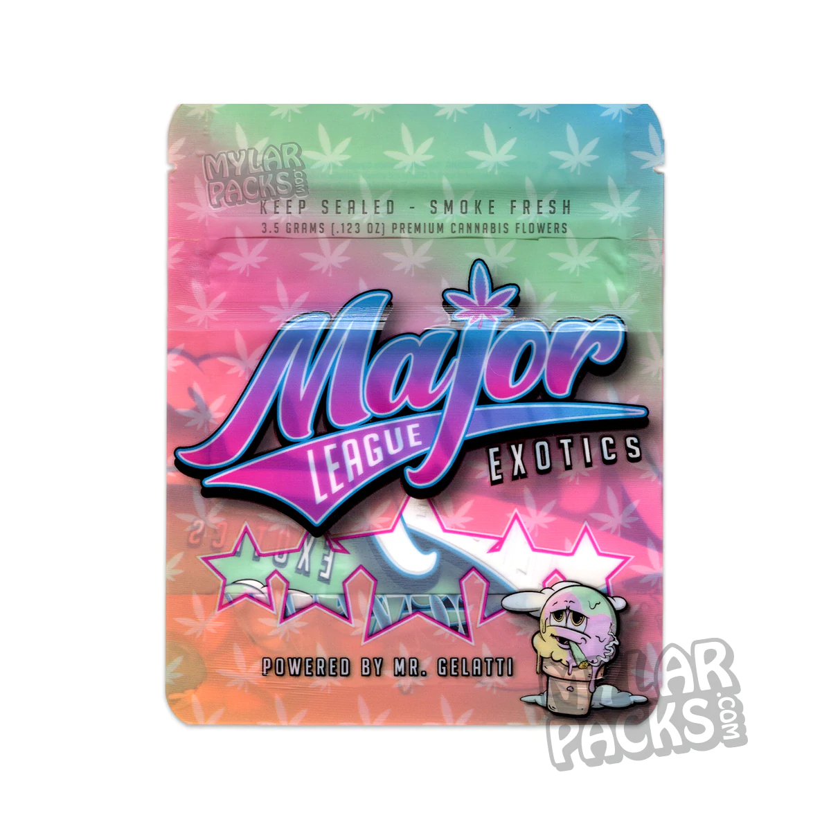 Major League Exotics Mr Gelatti 3.5g Empty Smell Proof Mylar Bag Flower Dry Herb Packaging