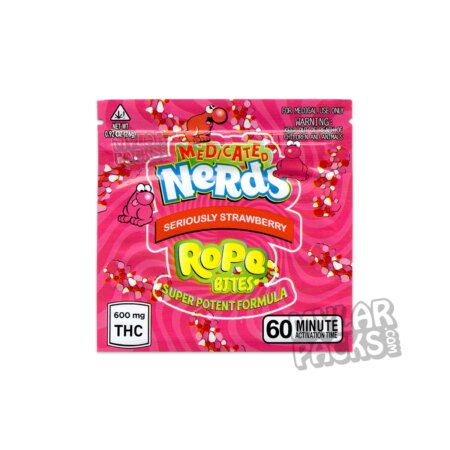 Nerds Rope Bites Strawberry Pink 600mg Empty Mylar Bag Edibles Packaging