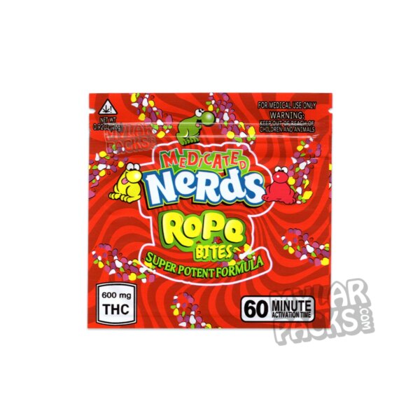 Nerds Rope Bites Super Potent Formula Red 600mg Empty Mylar Bag Edibles Packaging