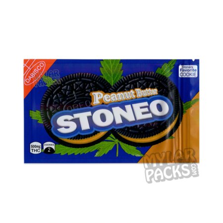 Stoneo Peanut Butter 500mg Cookies by Dabisco Empty Edibles Mylar Bag Sandwich Cookie Packaging
