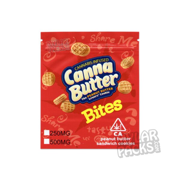 Canna Butter Infused Peanut Butter Cookie Bites Empty Edibles Mylar Bag Sandwich Cookie Packaging