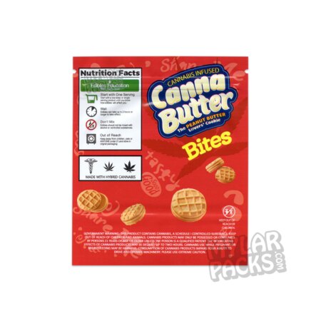 Canna Butter Infused Peanut Butter Cookie Bites Empty Edibles Mylar Bag Sandwich Cookie Packaging