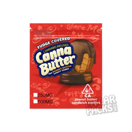 Canna Butter Infused Fudge Covered Peanut Butter Cookies Empty Edibles Mylar Bag Packaging
