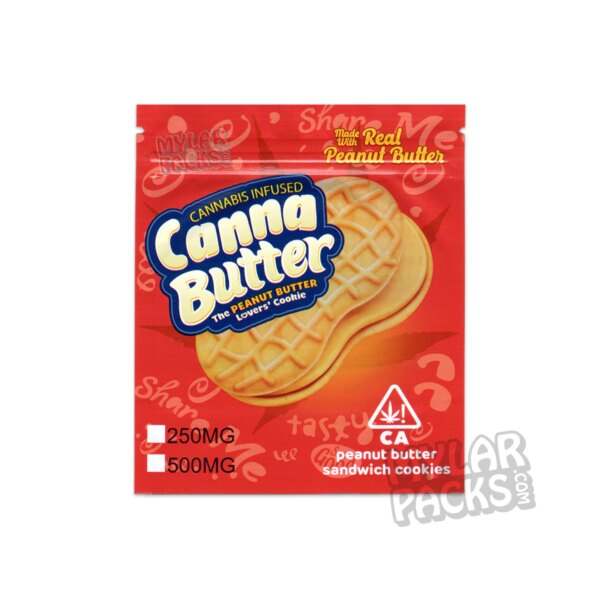 Canna Butter Original Infused Peanut Butter Cookie Empty Edibles Mylar Bag Sandwich Cookie Packaging