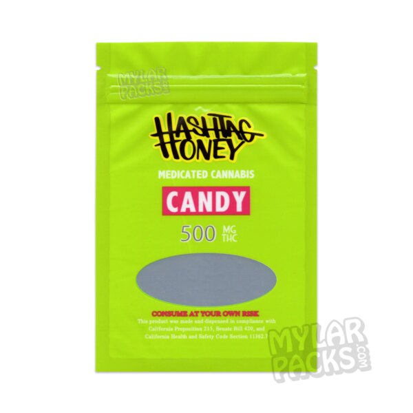 Hashtag Honey Medicated Cannabis Candy Empty Green Mylar Bag Edibles Gummy Packaging