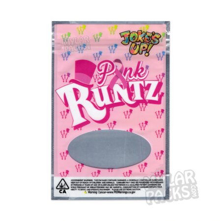 Pink Runtz Breast Cancer by Joke's Up 3.5g Empty Smell Proof Mylar Bag Flower Herb Packaging