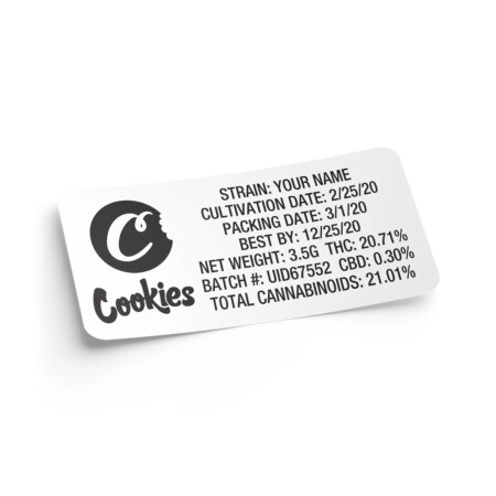 Customizable Strain Sticker - Cookies (1" x 2") with Black Logo