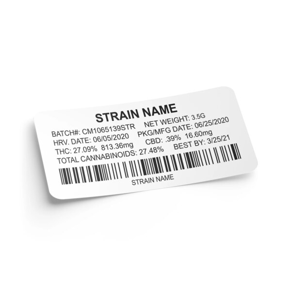 Customizable Strain Sticker - Standard Style (1" x 2") with Barcode