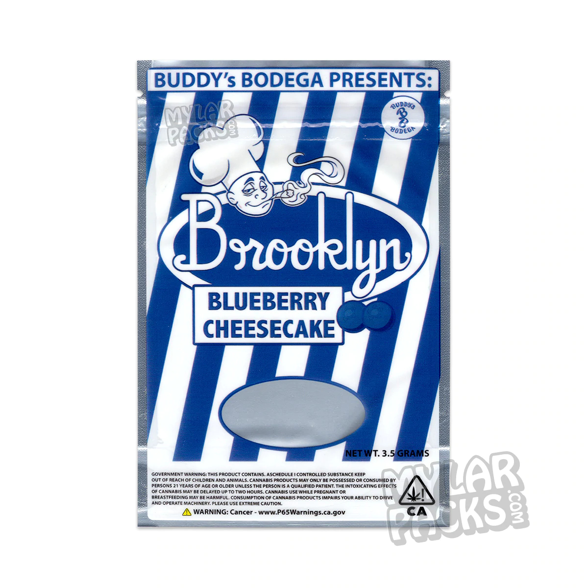 Buddy's Bodega Brooklyn Blueberry Cheesecake 3.5g Empty Mylar Bag Flower Dry Herb Packaging