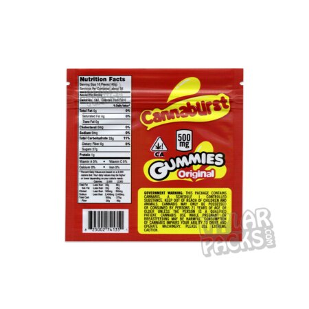 Cannaburst Original Gummies 500mg Empty Mylar Bag Gummy Edibles Packaging