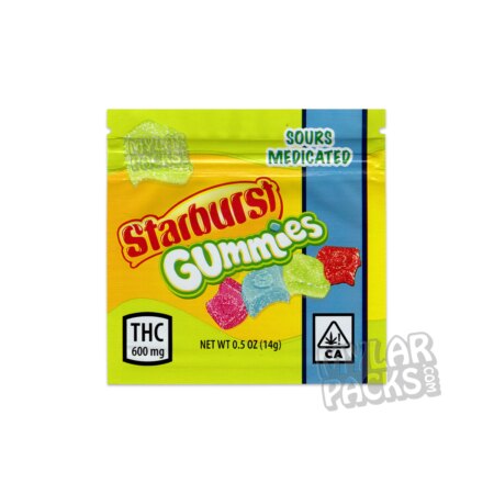 Starburst Medicated Sour Gummies 600mg Empty Mylar Bag Edibles Packaging