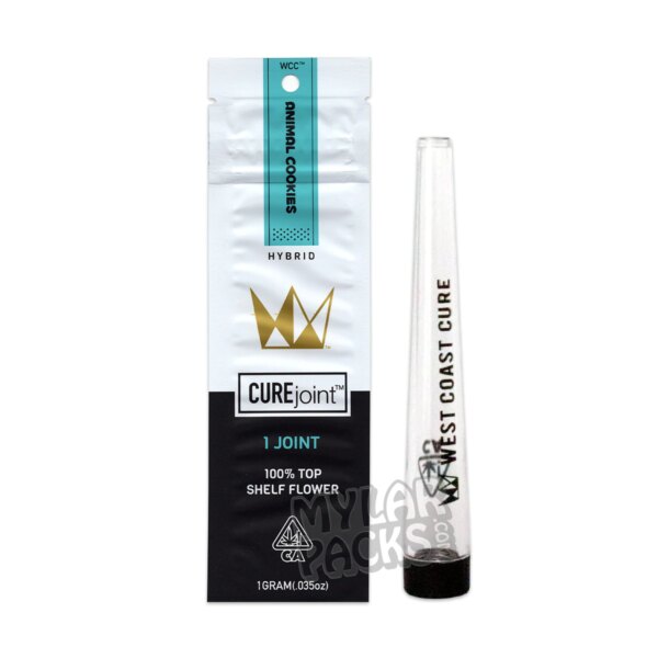 West Coast Cure Animal Cookies Single Preroll Empty White Mylar Bag with Hard Plastic Tube Herb Packaging