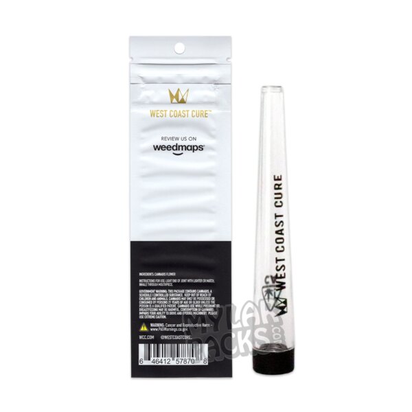 West Coast Cure WCC OG Single Preroll Empty White Mylar Bag with Hard Plastic Tube Herb Packaging