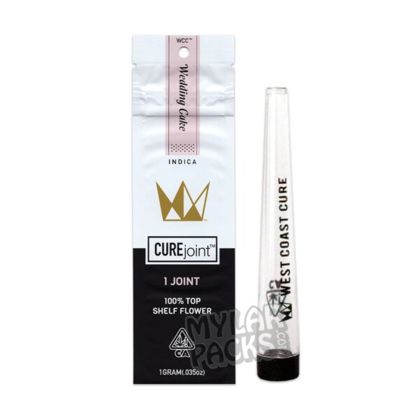 West Coast Cure Wedding Cake Single Preroll Empty White Mylar Bag with Hard Plastic Tube Herb Packaging