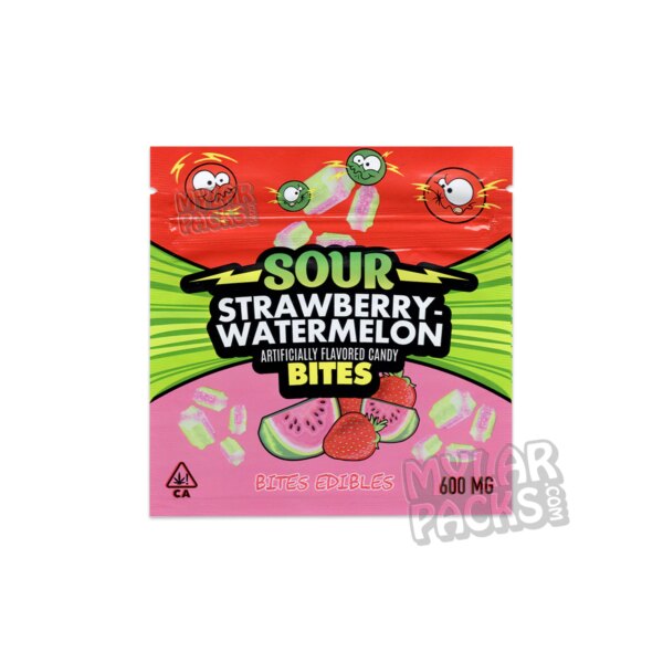 Sour Bites Strawberry Watermelon Mix 600mg Empty Mylar Bag Edibles Packaging