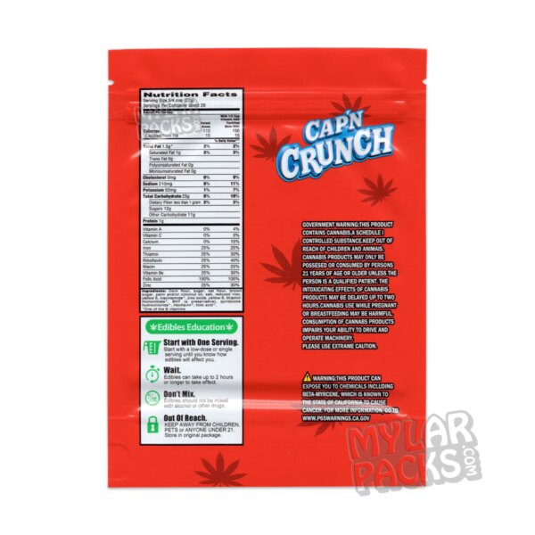 Cap'n Crunch Cereal 500mg Empty Cereal Snack Edibles Treats Mylar Bags Packaging