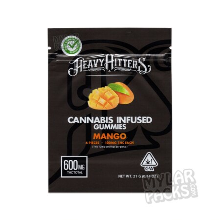 Heavy Hitters Mango 600mg Empty Mylar Bag Infused Gummies Edibles Packaging
