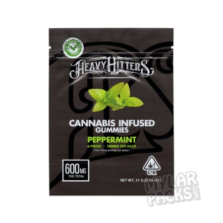 Heavy Hitters Peppermint 600mg Empty Mylar Bag Infused Gummies Edibles Packaging