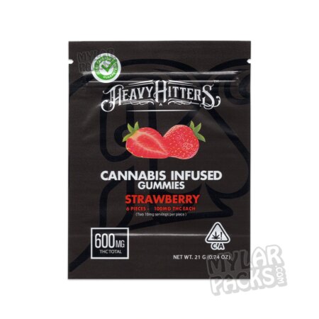 Heavy Hitters Strawberry 600mg Empty Mylar Bag Infused Gummies Edibles Packaging