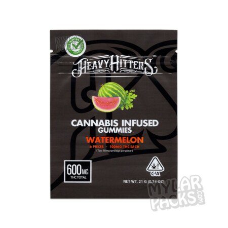 Heavy Hitters Watermelon 600mg Empty Mylar Bag Infused Gummies Edibles Packaging