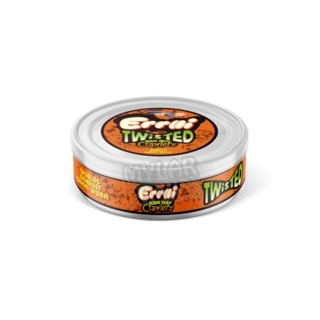 Errlli Twisted Sour Crawlers 100ml Pressitin Self-Seal Tuna Tin Cans with Labels Gummy Edibles Packaging
