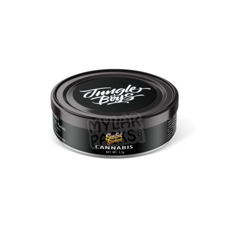 Sunset Sherbert by Jungle Boys 3.5g Pressitin Self-Seal Tuna Tin Cans with Labels Dry Herb Flower Packaging