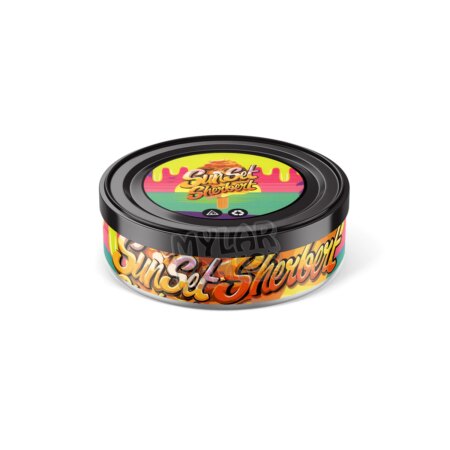 Sunset Sherbert 3.5g Pressitin Self-Seal Tuna Tin Cans with Labels Dry Herb Flower Packaging