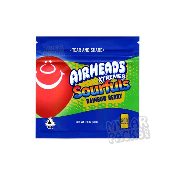 Airheads Xtremes Sourfuls Rainbow Berry 500mg Empty Mylar Bag Edibles Packaging