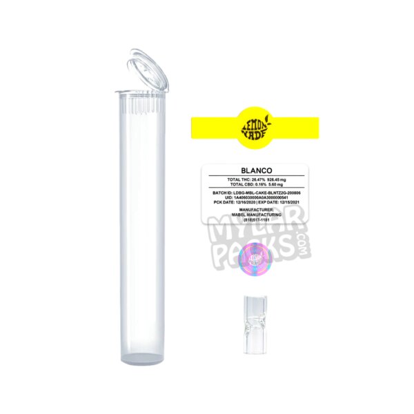 Blanco by Lemonnade Empty Single Preroll Blunt Packaging Pop Tube Glass Tip and Stickers for Dry Herb