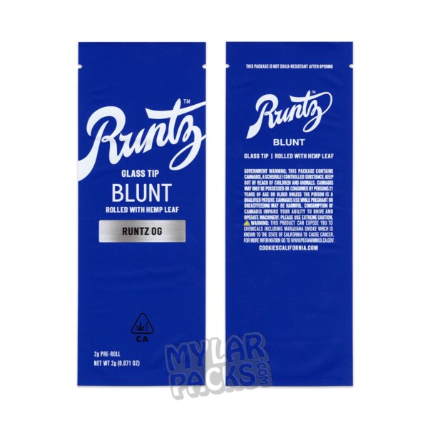 Runtz OG Empty Single Preroll Blunt Packaging Pop Tube Glass Tip and Stickers for Dry Herb