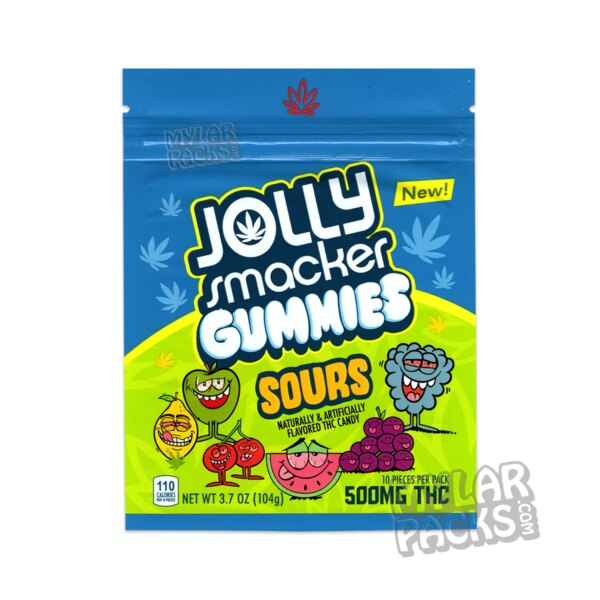 Jolly Smacker Gummies Sours 500mg Empty Mylar Bag Candy Edibles Packaging
