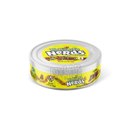 Nerds Medicated Bites Banana 100ml Pressitin Self-Seal Tuna Tin Cans with Labels Edibles Packaging
