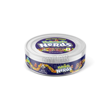 Nerds Medicated Bites Purple 100ml Pressitin Self-Seal Tuna Tin Cans with Labels Edibles Packaging